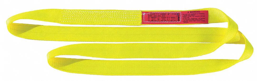 Yellow nylon web sling, flat, 1 inch wide, 8 feet long