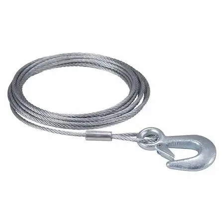 Galvanized steel winch cable 20 ft by 3/16 in with safety hook