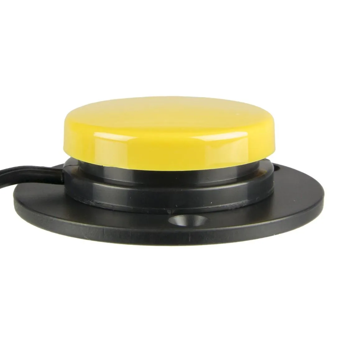 Compact yellow wired switch with round activation surface and 6 ft cord