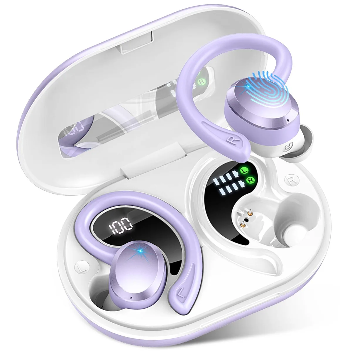  Rulefiss Q38 Bluetooth 5.3 Earbuds Purple 48h IP7 — product photo