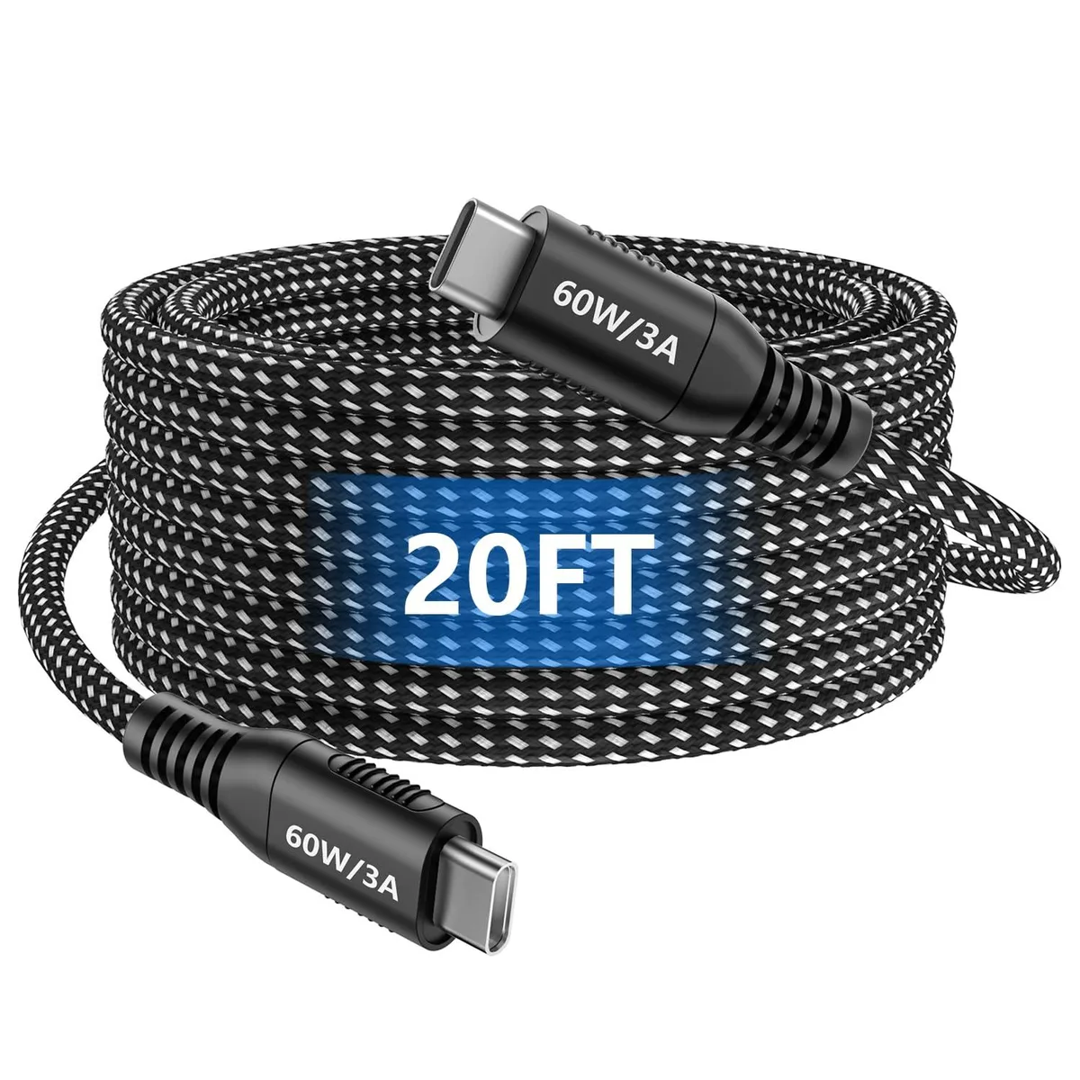  Arkidyn USB-C to USB-C Cable 20ft 60W Braided Black — product photo