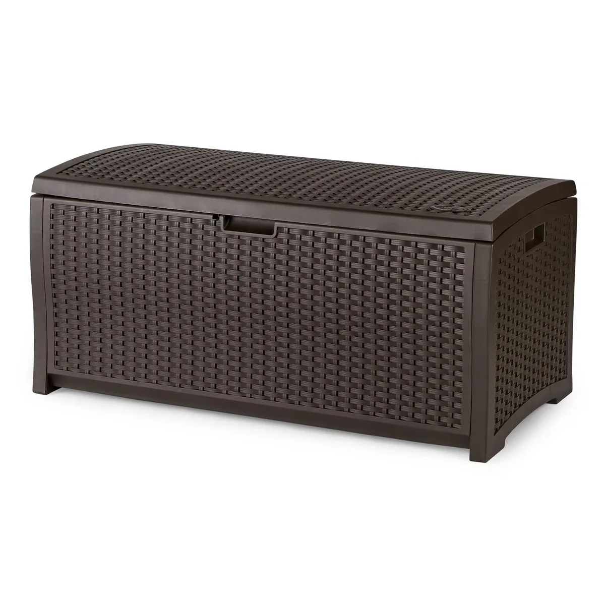 Mocha brown resin wicker storage box with lockable lid, 72 inches long