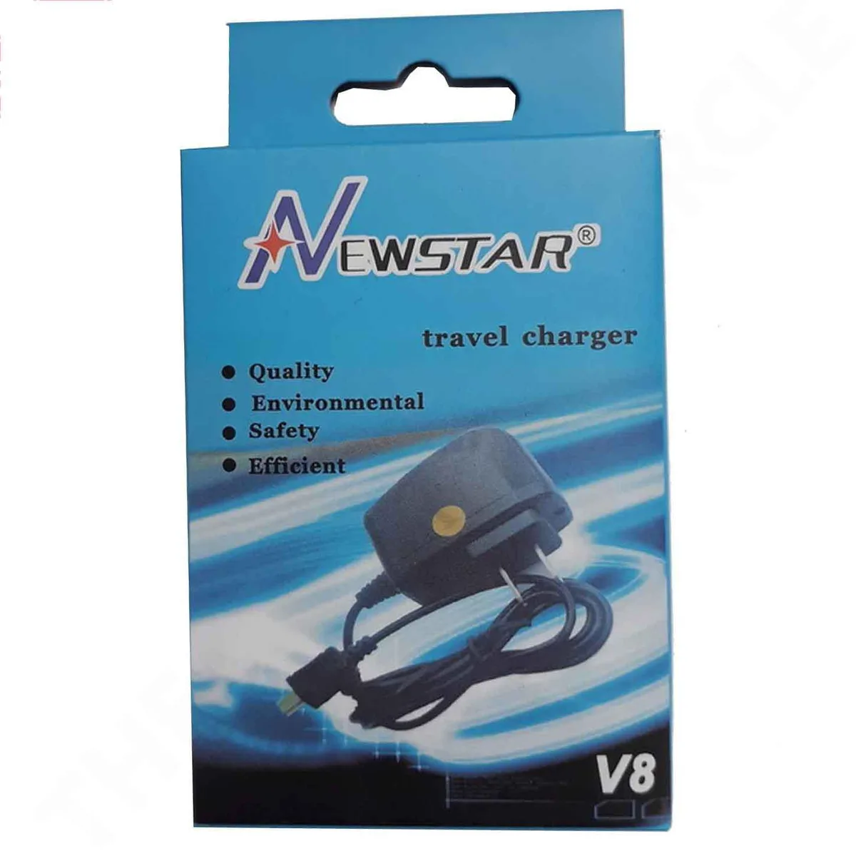 White rectangular Micro USB travel charger with foldable pins