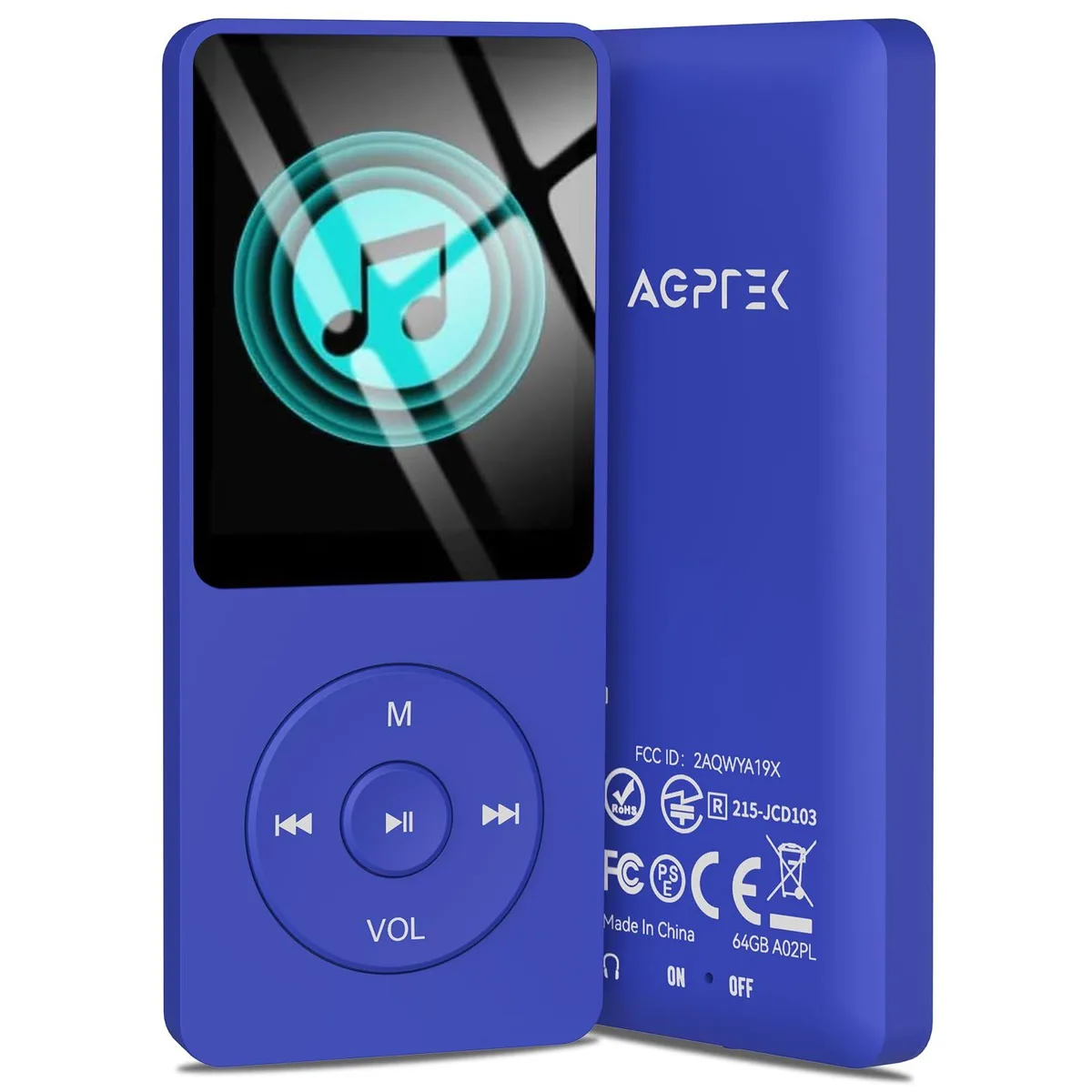 Small rectangular MP3 player in deep blue finish