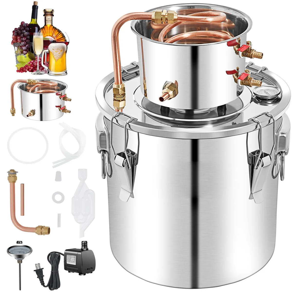 VEVOR VEVOR VV-AD-50L 50L Alcohol Still with Copper Tube and Pump — product photo