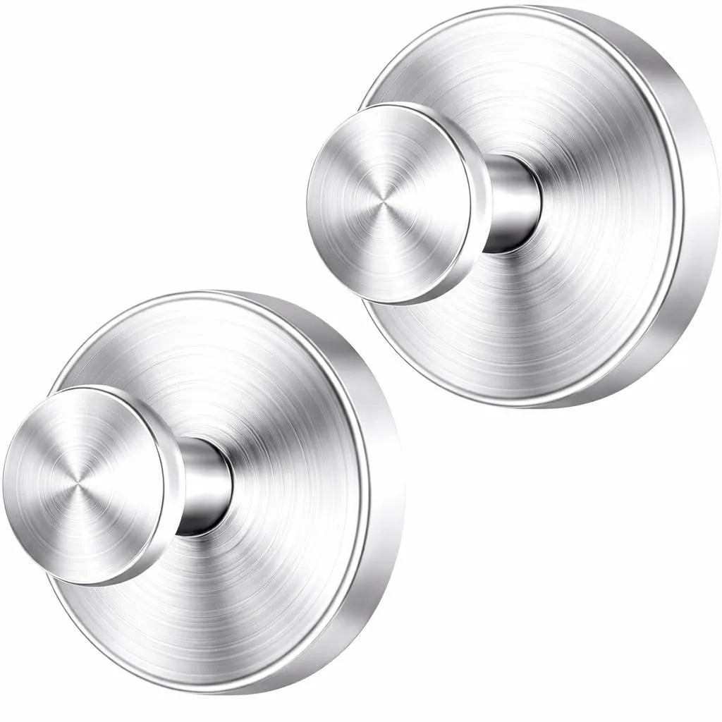 Two silver stainless steel suction cup hooks with twist-lock knobs