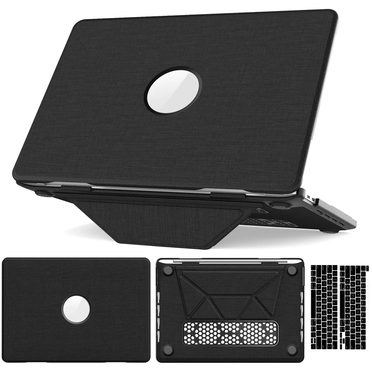 Werleo Werleo MacBook Pro 13 inch 2016-2024 M1 M2 Fabric Hard Shell Case with Kickstand &amp; Keyboard Covers Black — product photo
