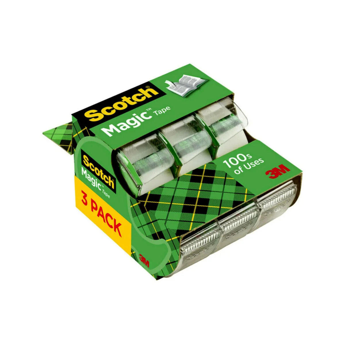 Three transparent tape rolls in dispensers, 300 inches total