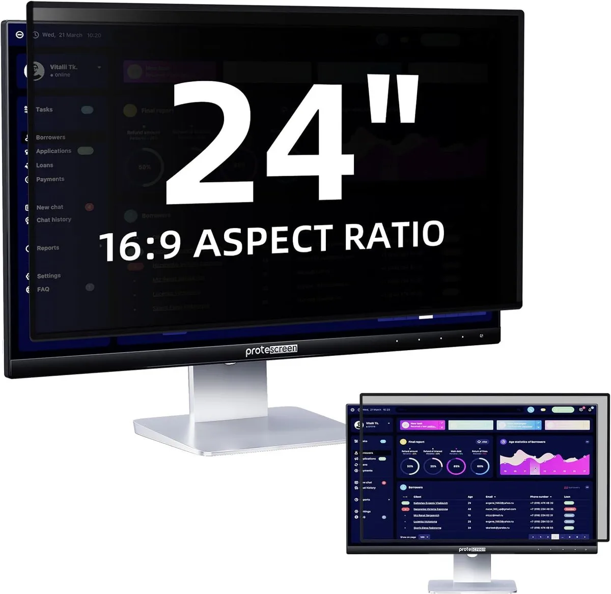 BFKK BFKK 24 Inch Privacy Screen Filter 2 Pack 16:9 ±30° 92% Blue Light 98% UV 95% Glare — product photo