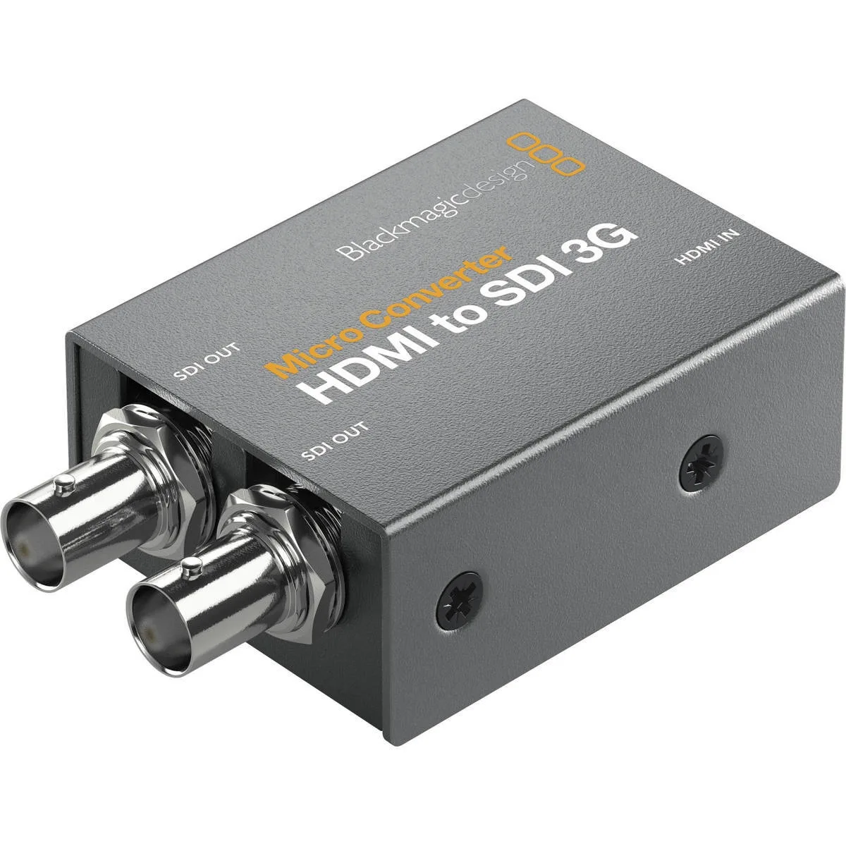 Small black aluminium box with HDMI input, dual SDI outputs and USB-C power