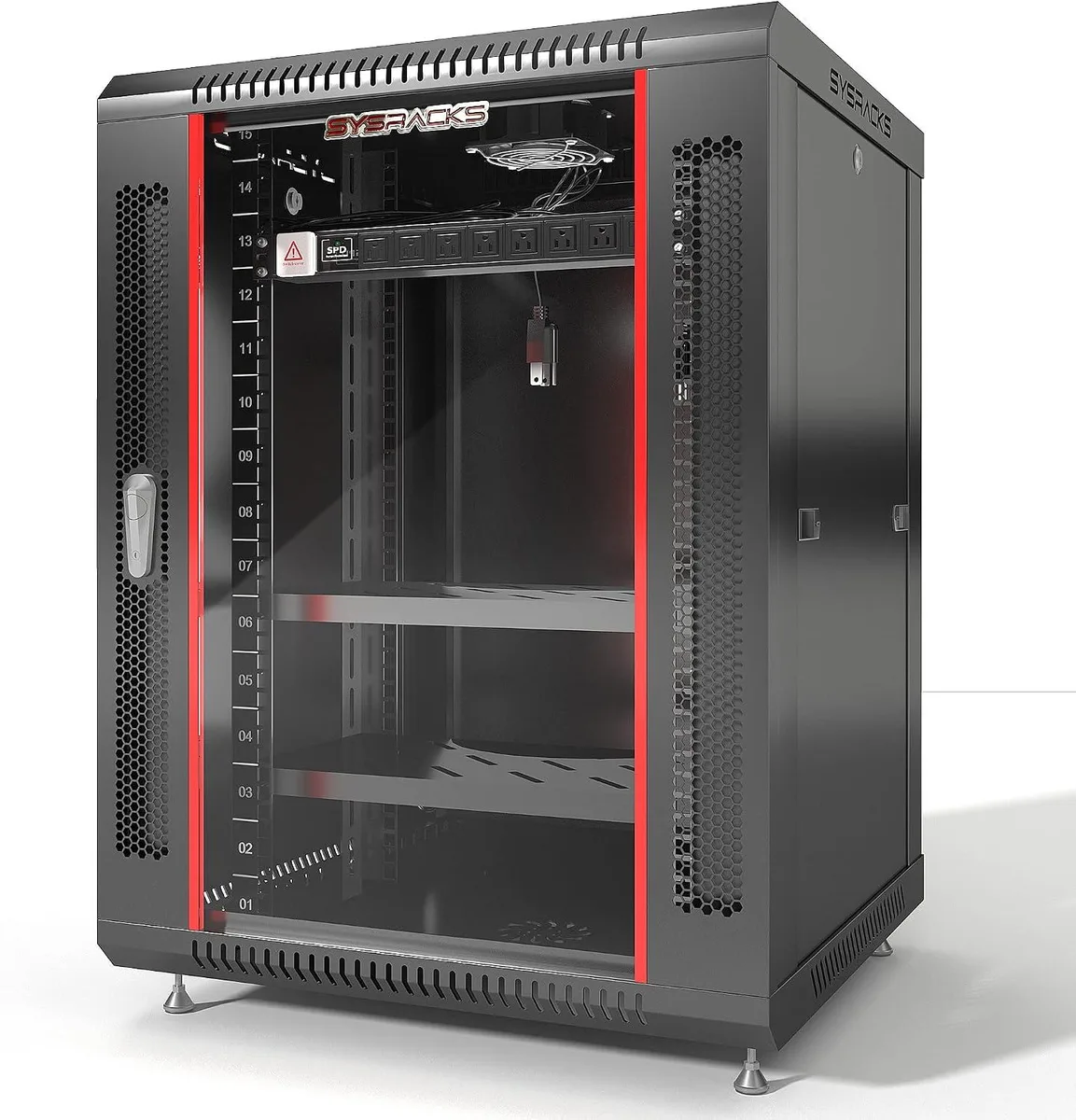 Wall-mounted 15U server rack with glass door, 19 inch width, 24 inch depth
