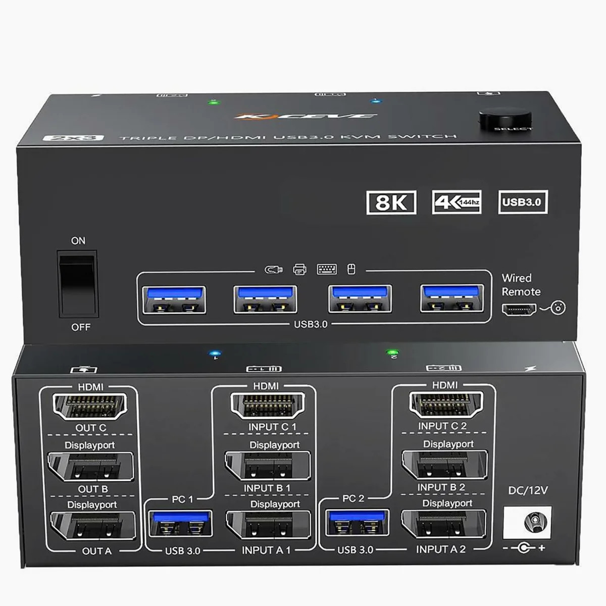 Vszerda Vszerda NW-KVM203DH-X 3-Monitor 2-PC KVM Switch 8K60 4K144 4×USB 3.0 — product photo
