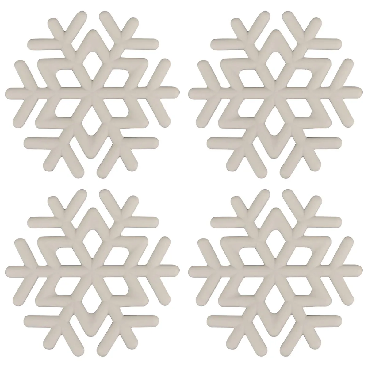 Four round silicone snowflake trivets, 6 inches, festive pattern