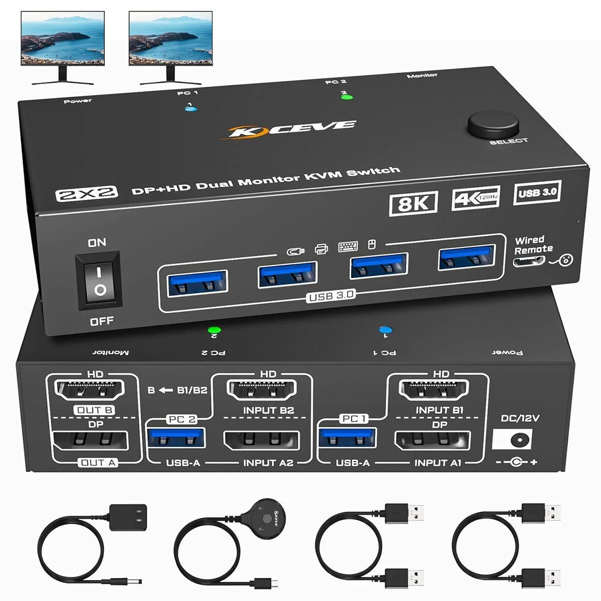 WRIARICH WRIARICH KC8202DH 2-Port HDMI DP KVM Switch 8K60 4K144 — product photo