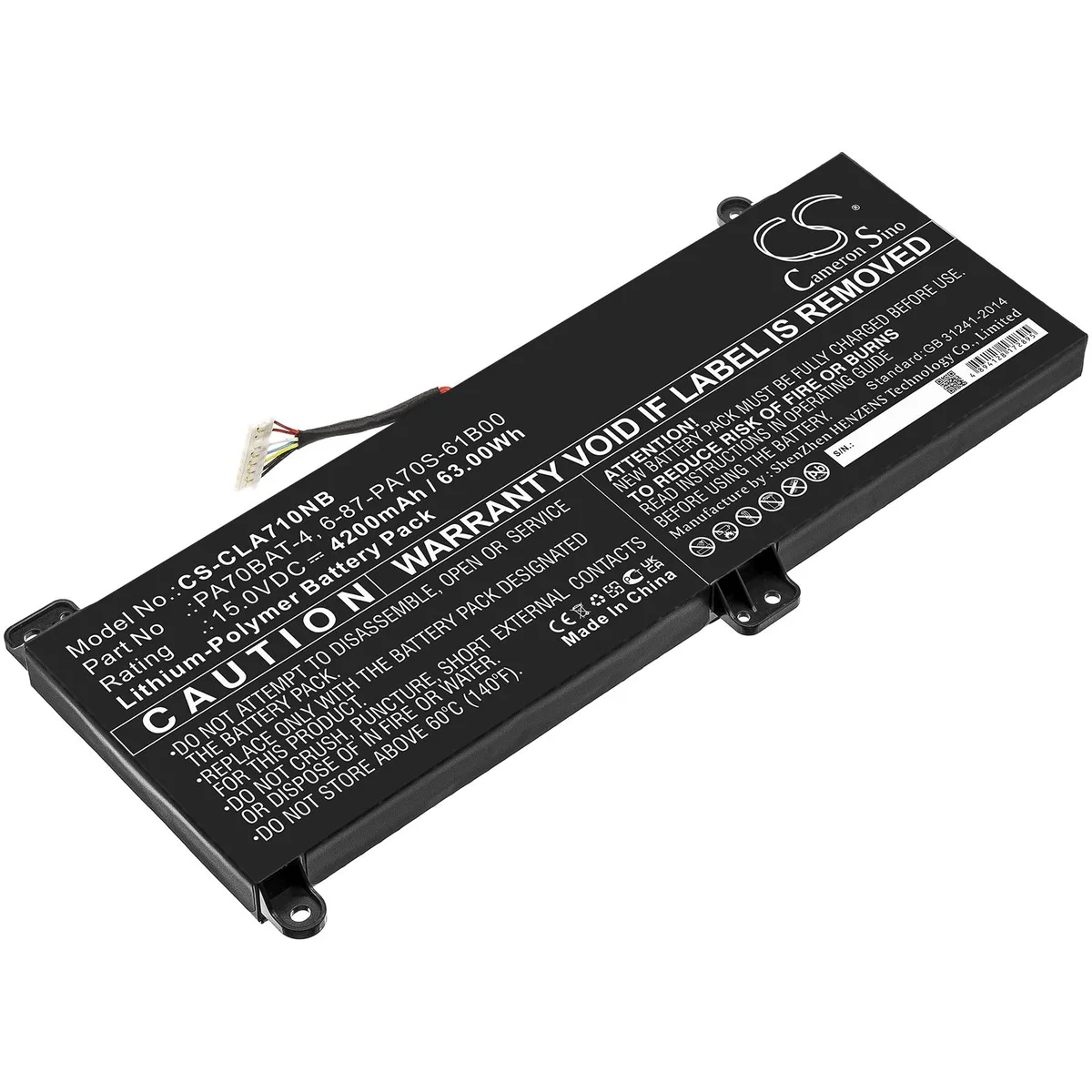 Cameron &amp; Co Cameron &amp; Co DS-CS-CLA710NB laptop battery 4.2 Ah 15.0V 4200mAh 63.00Wh Li-Polymer black — product photo