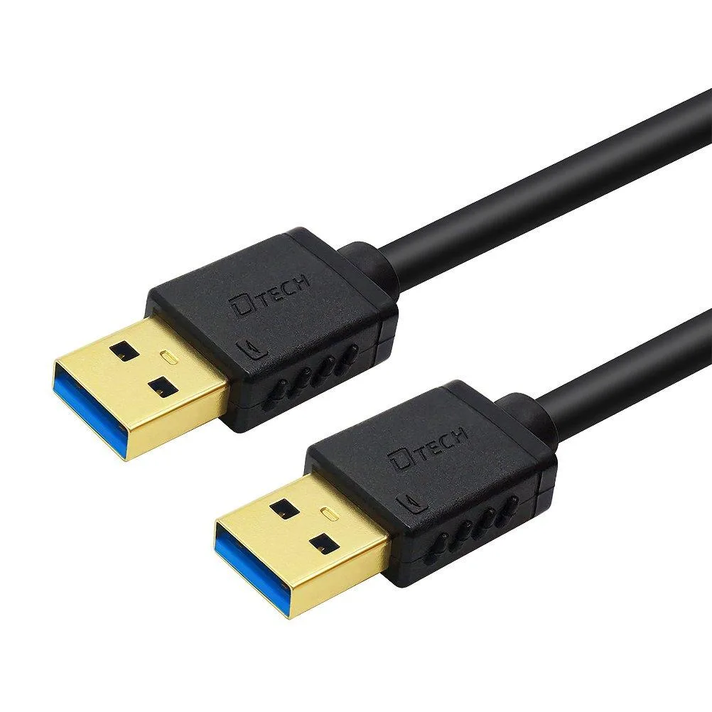 Black 3 ft USB 3.0 Type A male-to-male cable, 5.5 mm diameter, gold-plated connectors