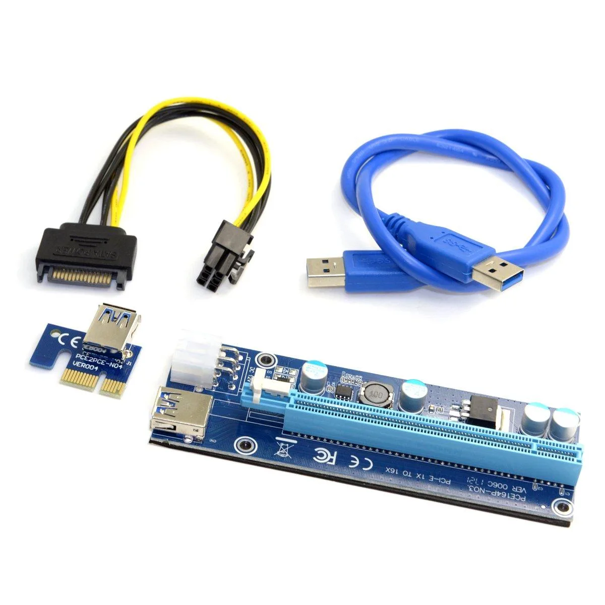 Fervit Fervit PCI-E 1x to 16x Riser Adapter USB 3.0 SATA Power Cable — product photo