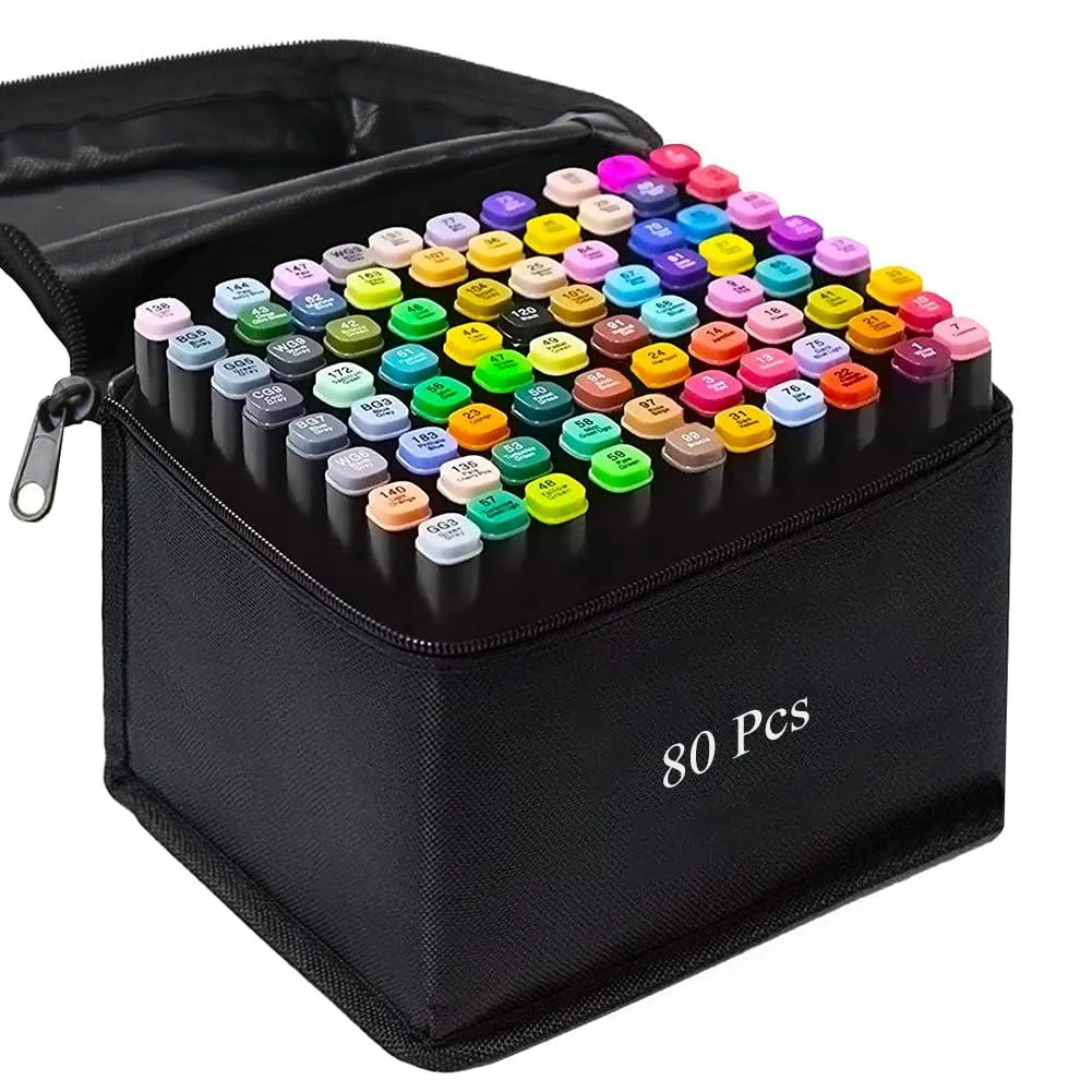  AMUIZC SSDZMKB--01 80-colour dual-tip alcohol marker set — product photo