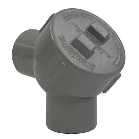 Gray powder-coated aluminum threaded conduit elbow, 4 by 4 by 3 inches