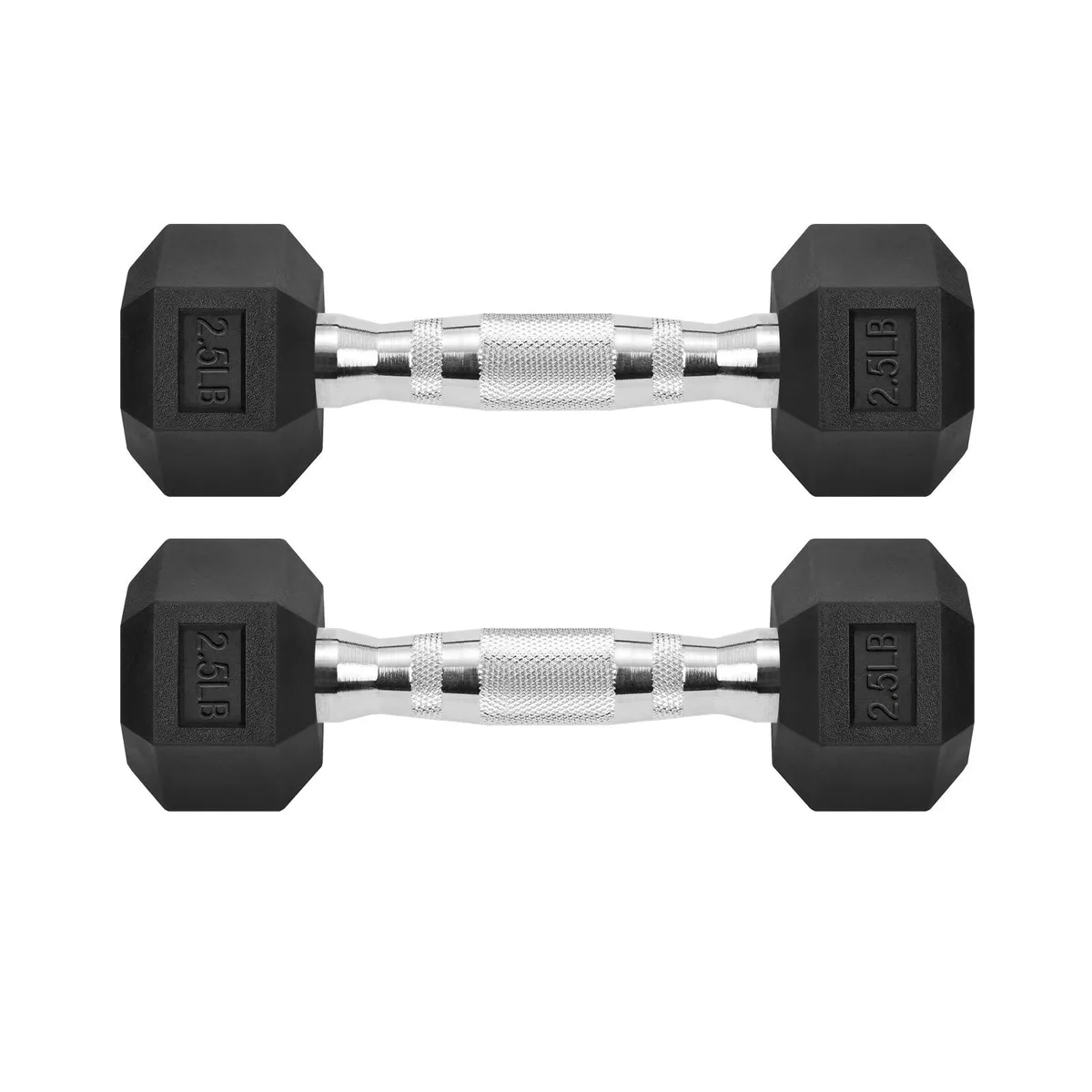 Zoomster 2.5 lb Hex Dumbbells Pair Cast Iron Rubber Coated Black — product photo