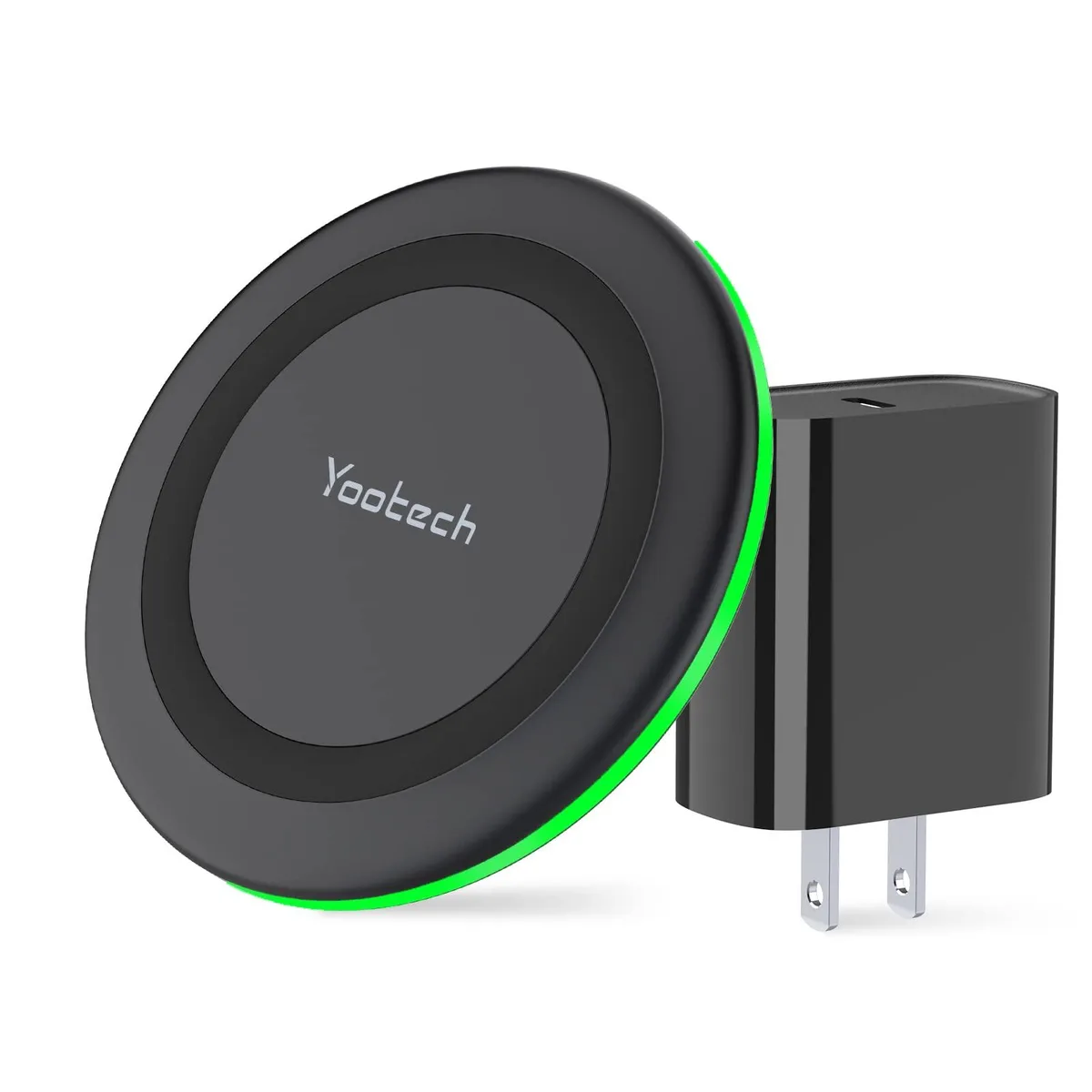  yootech RR-YT-F500+AC Black 10W wireless charger with 20W USB-C adapter — product photo