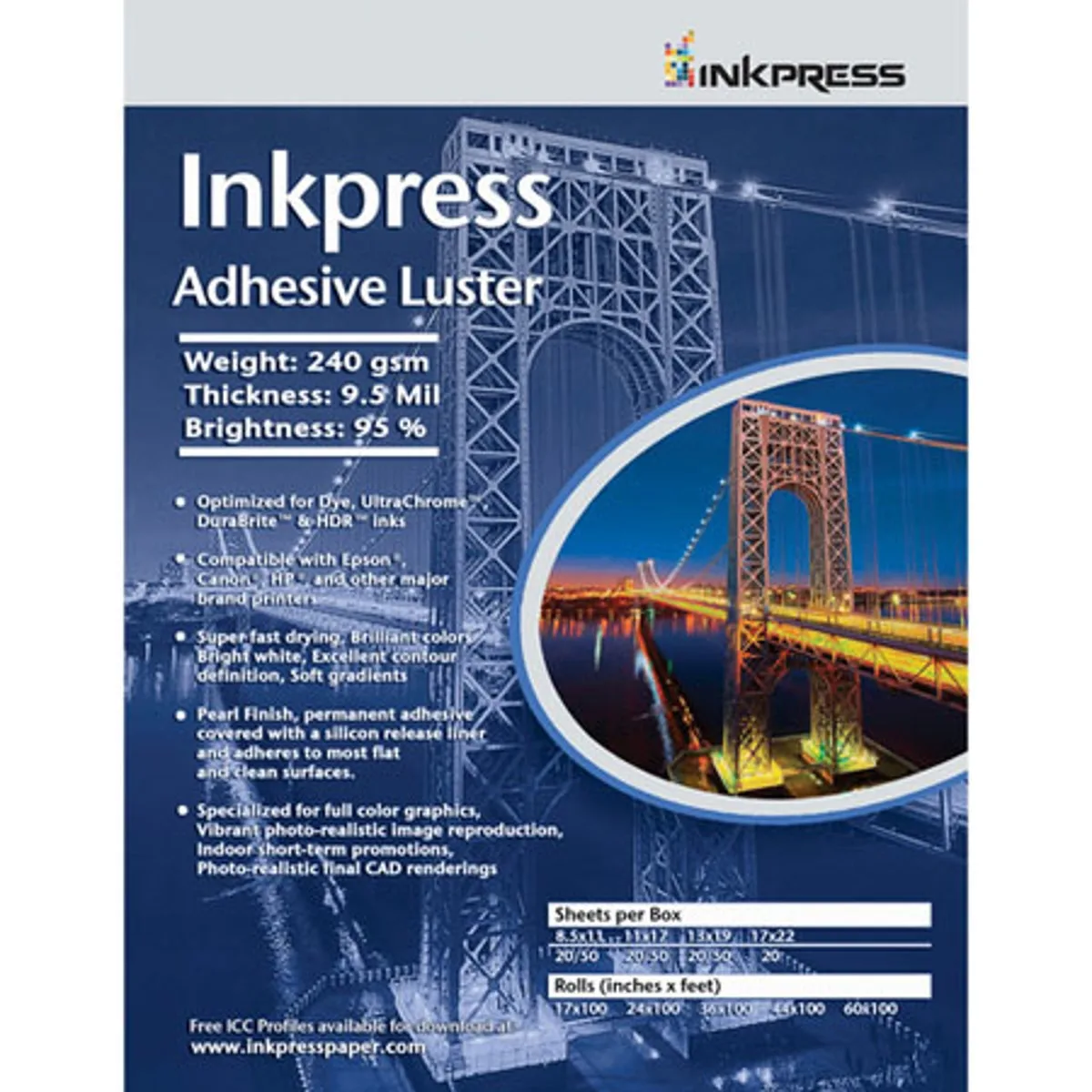 Inkpress Inkpress Adhesive Luster Inkjet Paper 8.5x11 240 gsm 20 Sheets — product photo