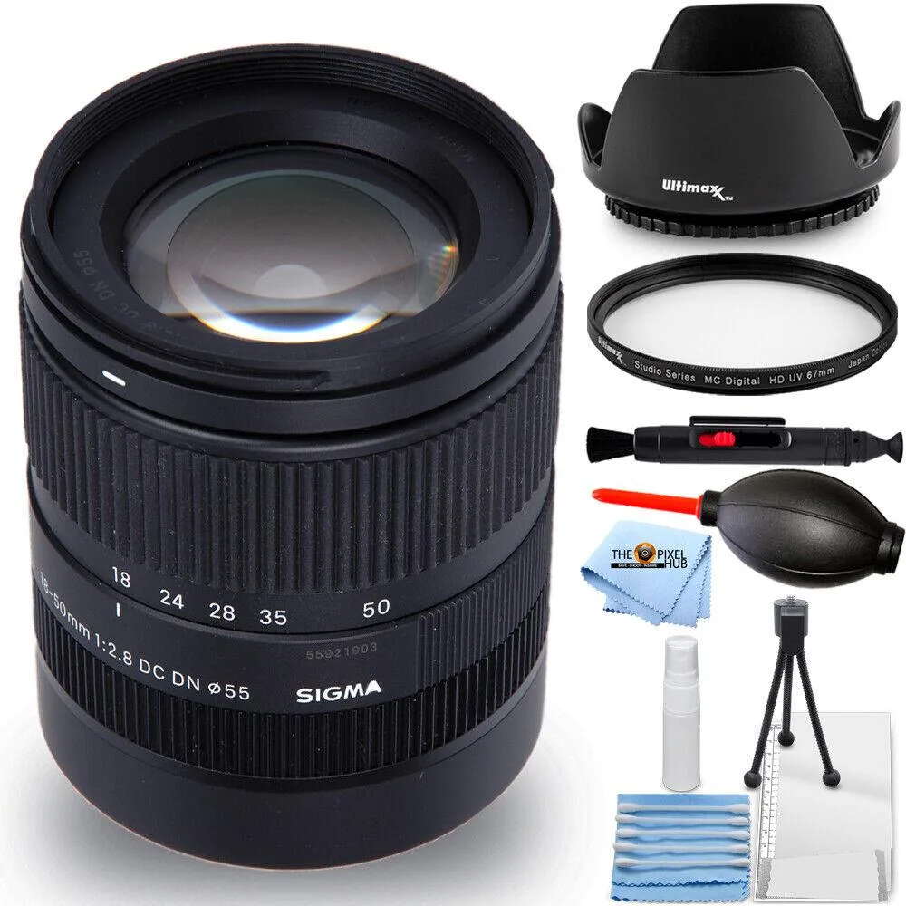 SIGMA SIGMA 18-50mm f/2.8 DC DN Contemporary X-Mount Lens Kit with 55mm Filter, Hood and Cleaning Accessories — product photo