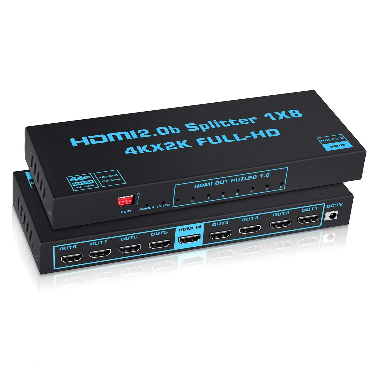 WRIARICH WRIARICH 1x8 HDMI Splitter 4K@60Hz HDMI2.0b EDID 16 modes 18.5Gbps — product photo