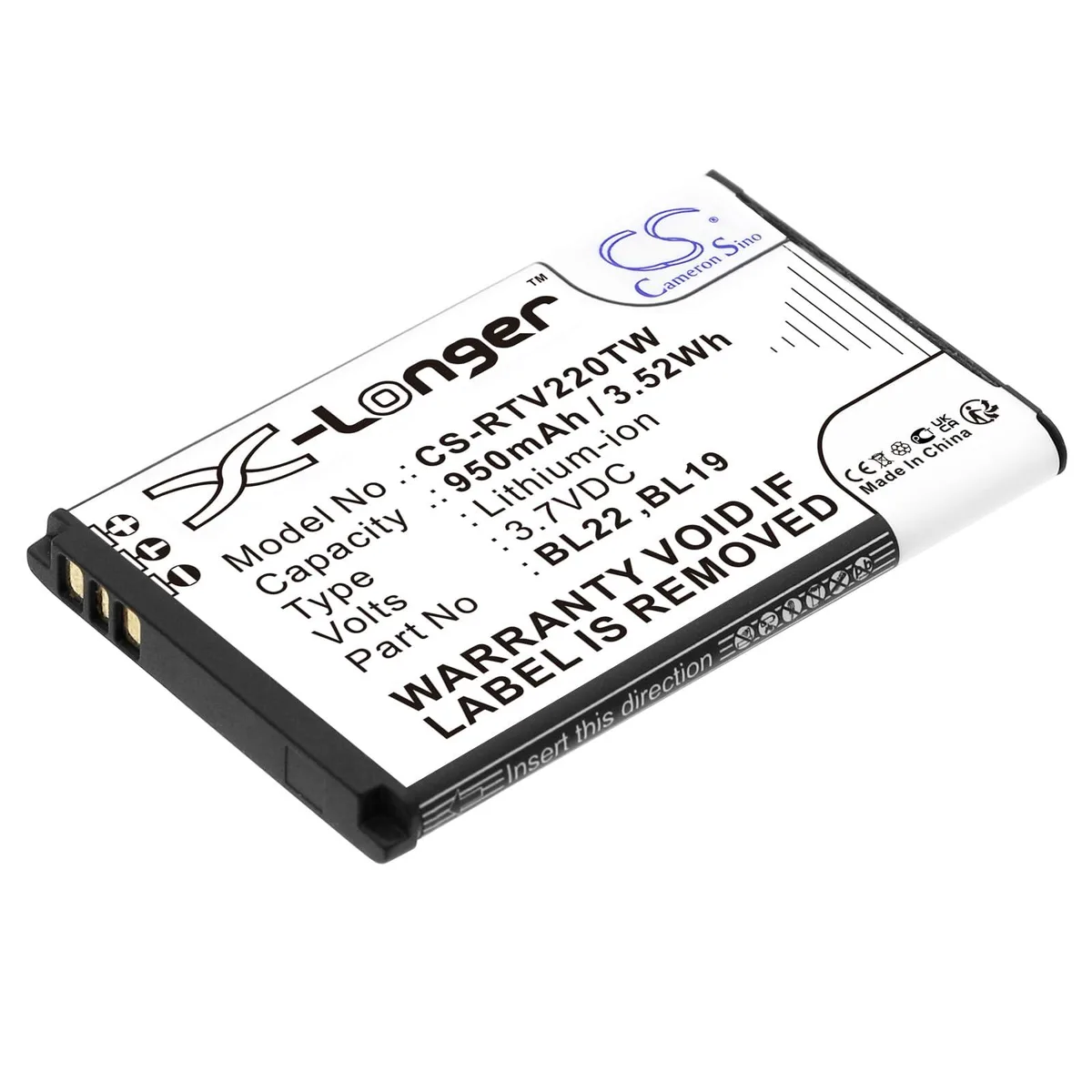Cameron Sino Battery for Retevis DT22, RT15, RT19, RT22, RT22S, RT619, RT622 950mAh 3.7V — product photo