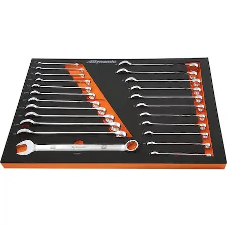 Chrome combo wrench set in foam tray, twenty-four pieces