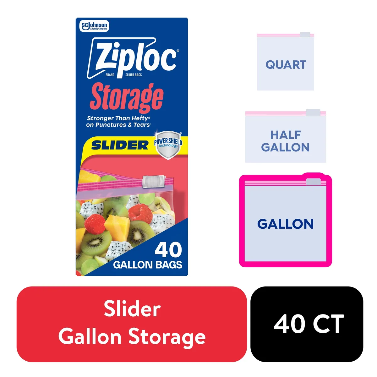 Clear gallon slider storage bags, expandable bottom, 40 count
