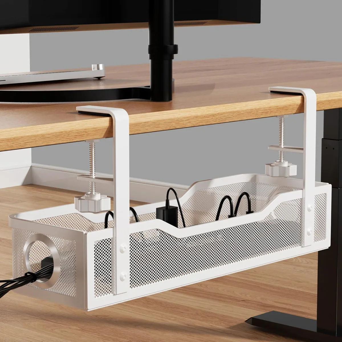 BFKK BFKK Under Desk Cable Management Large 16" White .4-3" clamp 15lb — product photo
