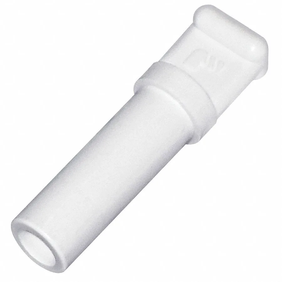 Ten white nylon push-in tube plugs in a pack