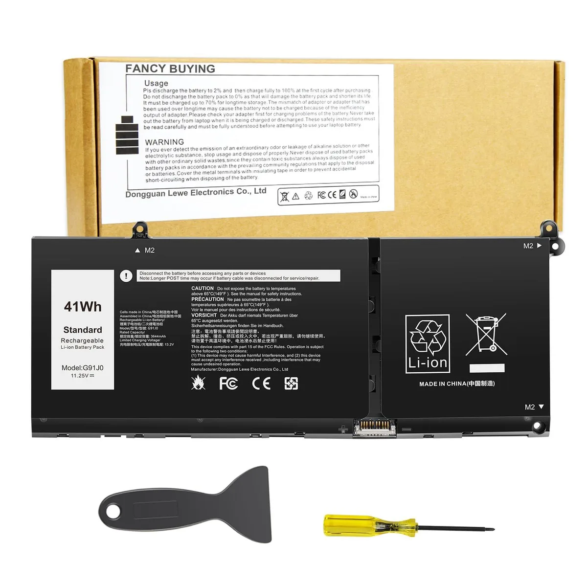 Dell G91J0 41Wh 11.25V laptop battery — product photo