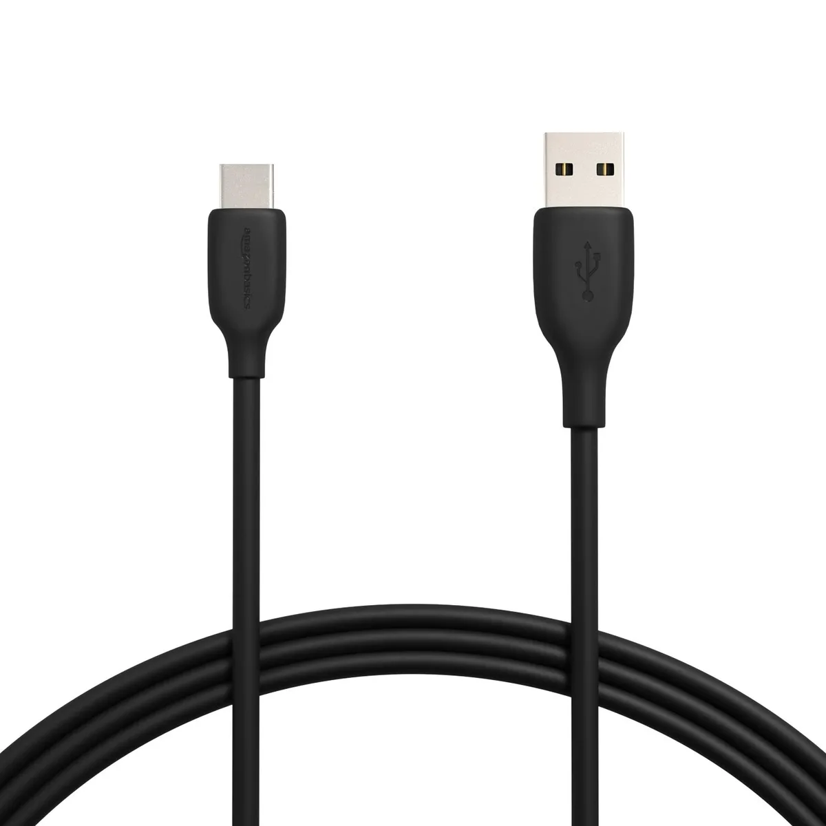 Black USB-C to USB-A cable with male connectors on both ends, six feet long