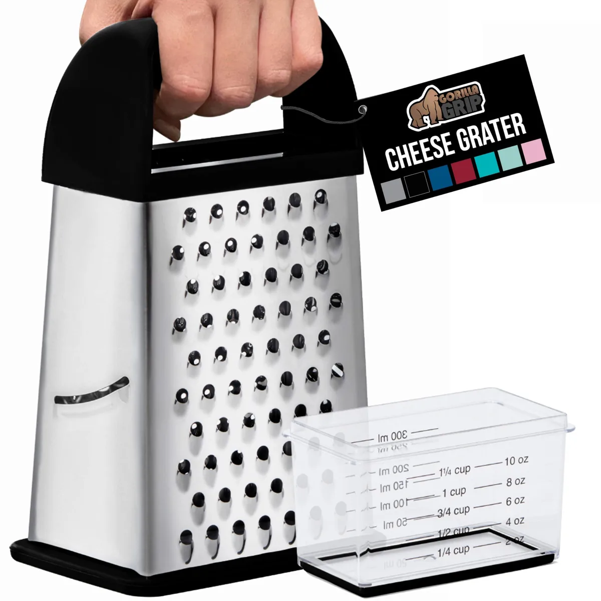  XL 4-Sided Stainless Steel Cheese Grater With Measurement Container, Black — product photo