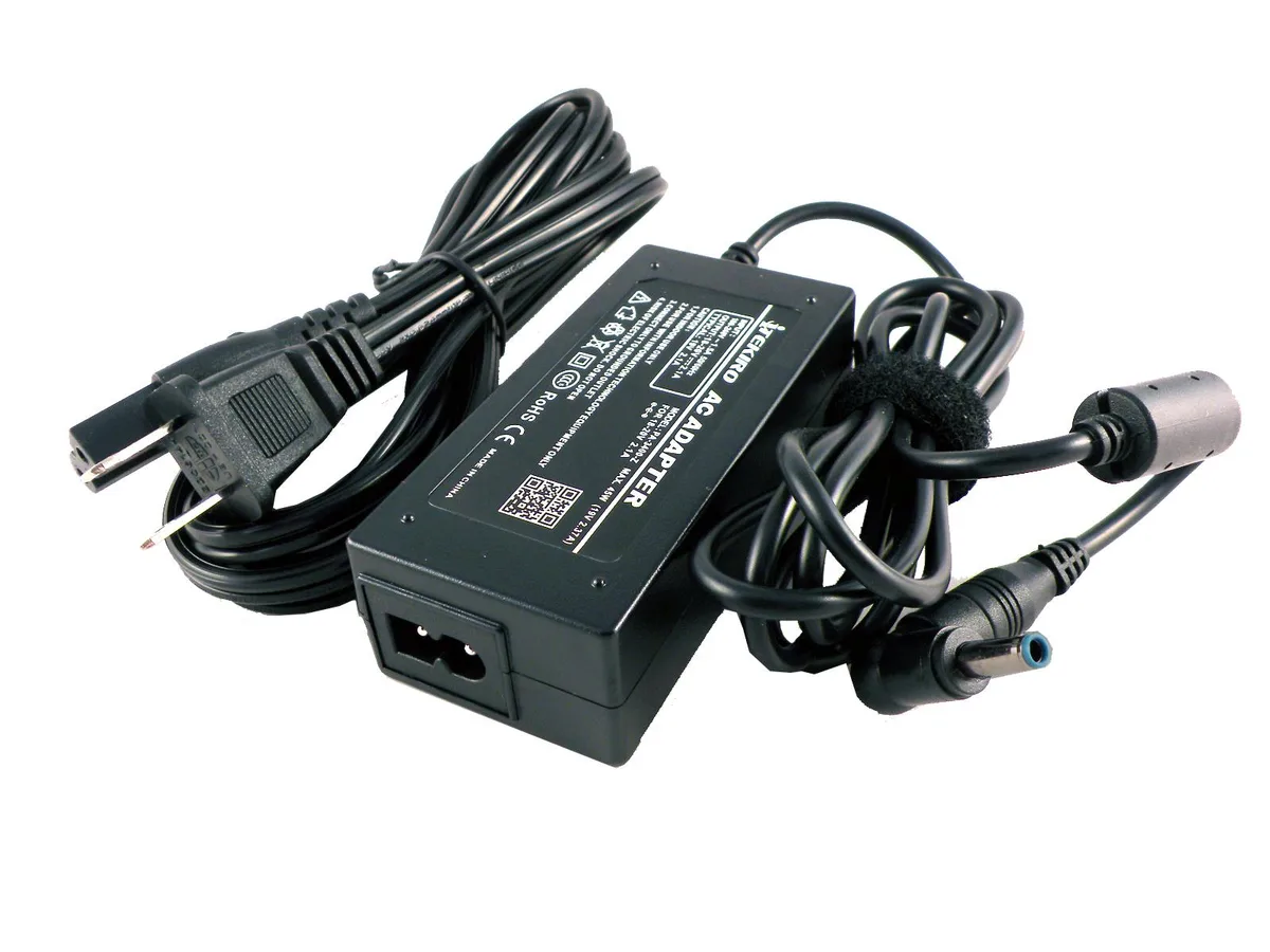 Black rectangular AC adapter brick with two six-foot cables attached