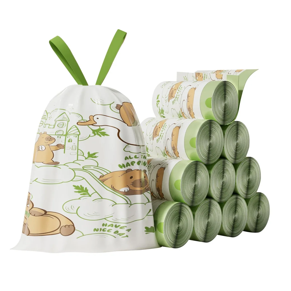 Apricot printed drawstring trash bags roll 50 count
