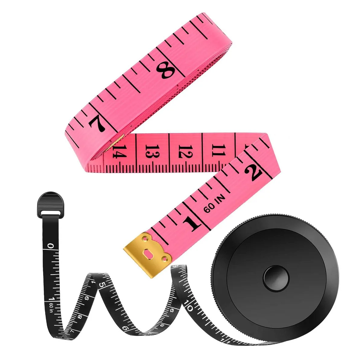 2 Pack Soft Fashion Pink & Retractable Black Measuring Tape 60"/150cm — product photo
