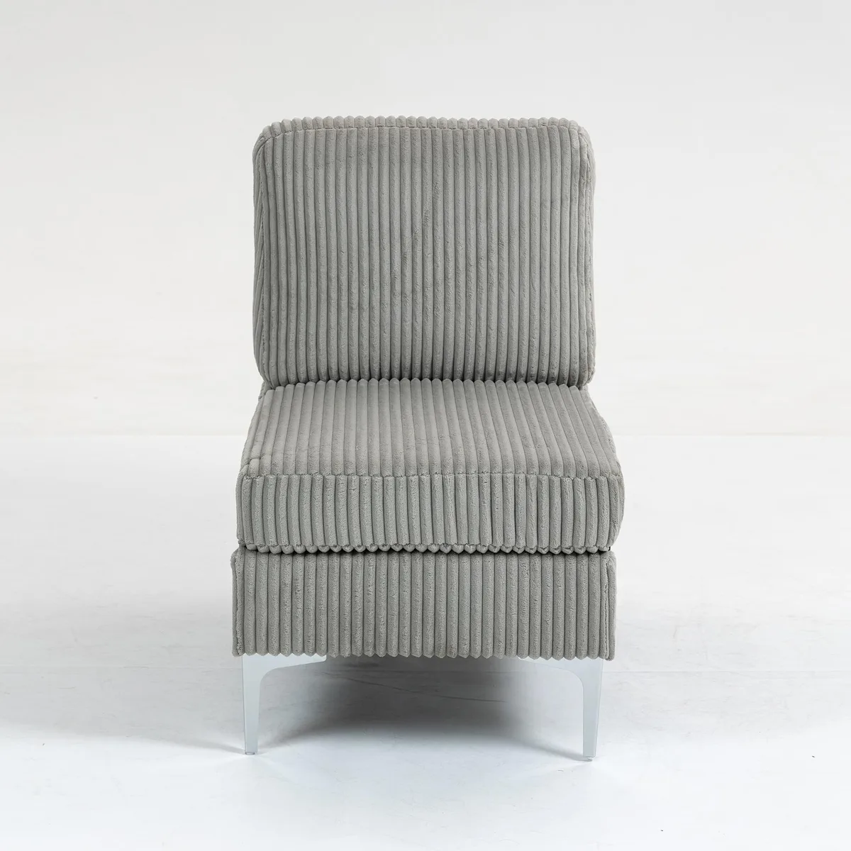 Gray corduroy armless seat module with back cushion