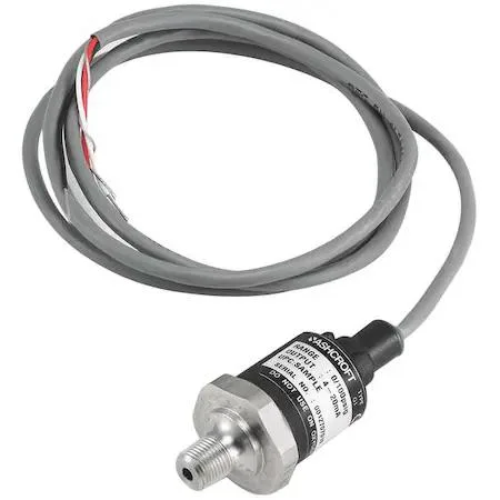 Compact cylindrical transducer with grey nylon housing and cable leads