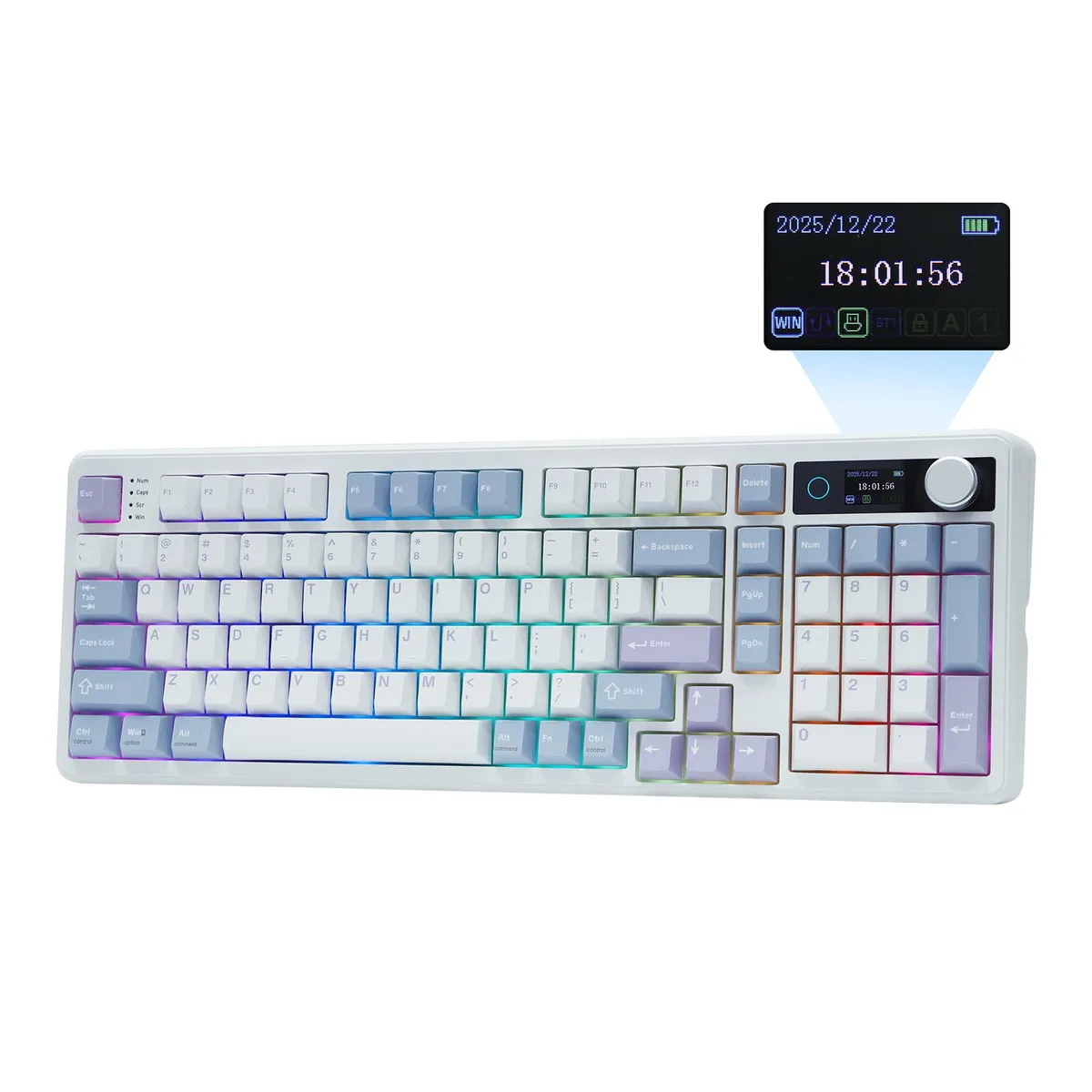 Epomaker Epomaker TH99 Pro 96% Gaming Keyboard, Screen & Knob, 10000mAh, Tri-mode, PBT Keycaps, Blue/White — product photo