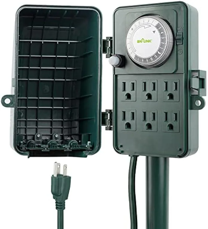 usbroway usbroway 24 Hour Mechanical Outdoor Timer 6 Outlet 72 inch Cord 15A 1875W — product photo