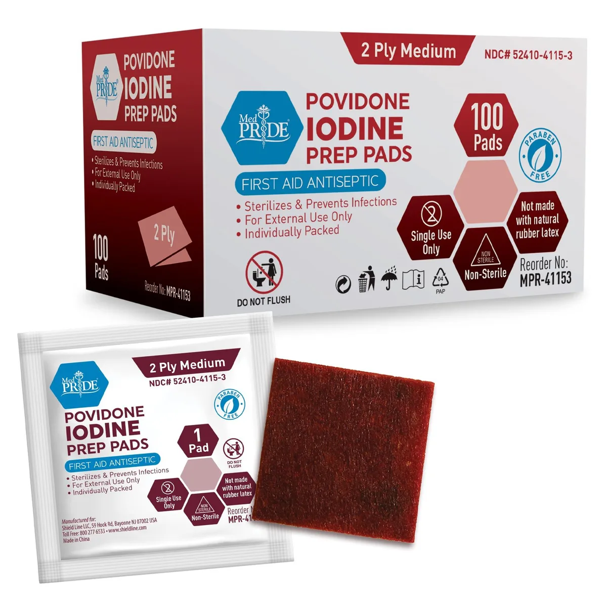 Box containing 100 individually wrapped iodine prep pads