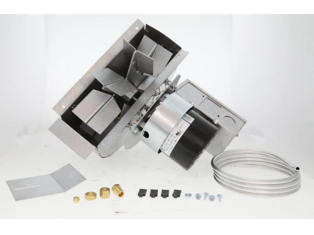 Metal cylindrical draft inducer housing with mounting flange and electrical connection box