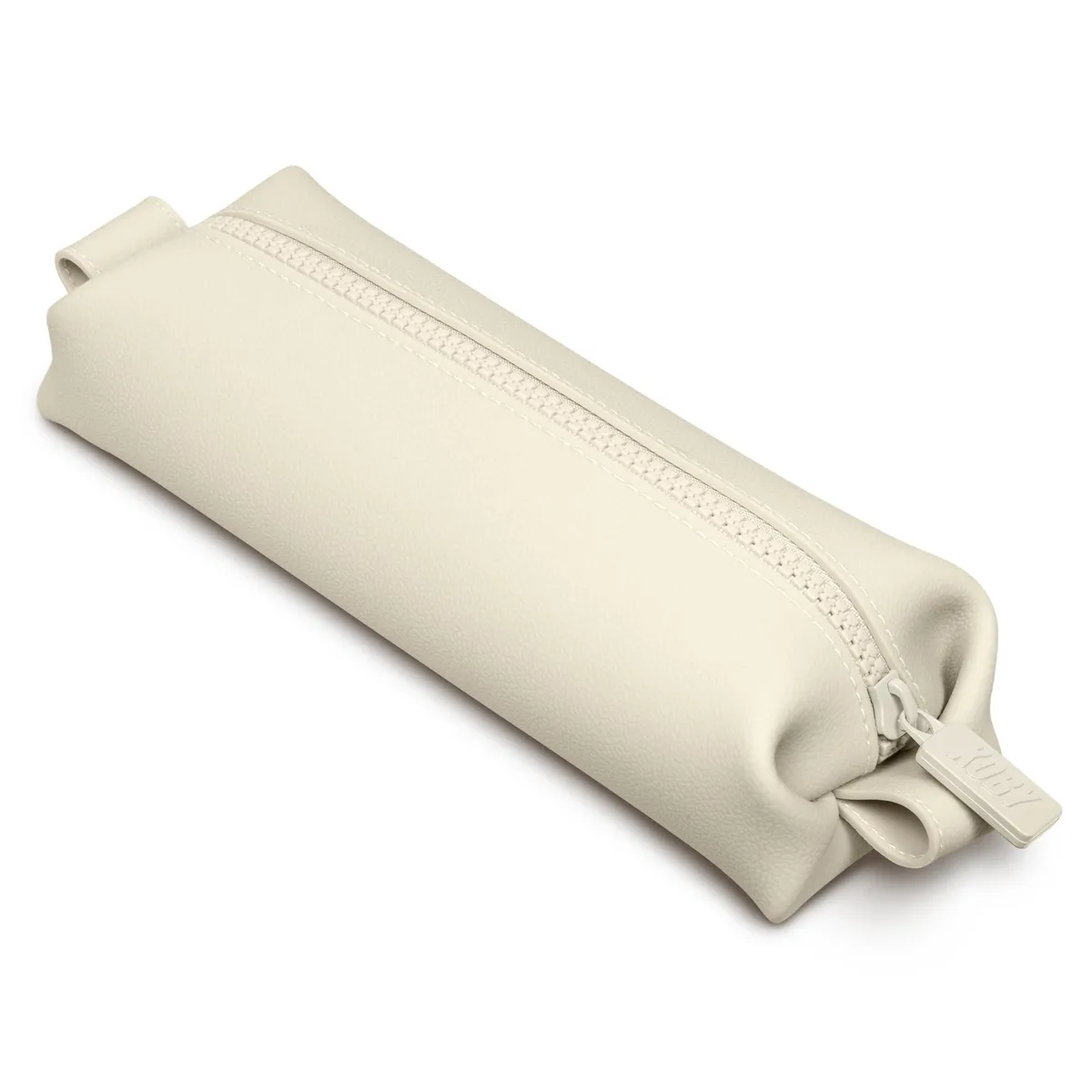 Small grey silicone dopp kit with leather-like finish, heavy-duty zipper and hanging hook