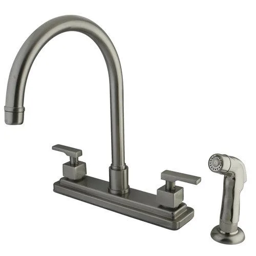 KINGSTON BRASS KINGSTON BRASS KS8798QLL satin nickel kitchen faucet with side sprayer — product photo