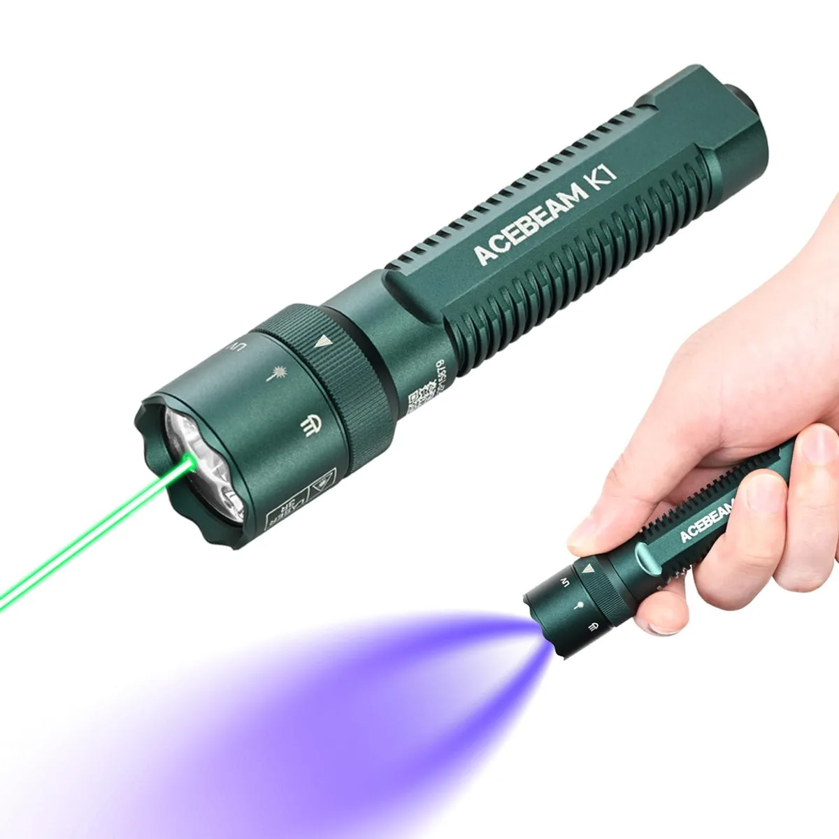 Cylindrical aluminium flashlight with rotary magnetic switch and tail switch, IP68 rated