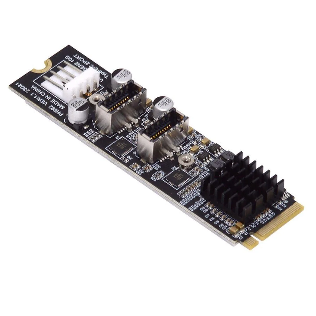 Black NVME M-Key adapter board with two USB 3.1 Type-E headers