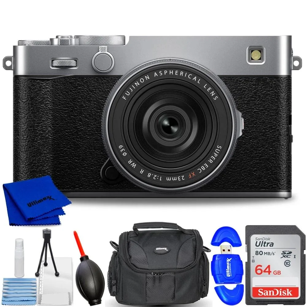 FUJIFILM FUJIFILM X-E5 compact mirrorless camera with XF 23mm f/2.8 lens (Silver) 7PC bundle — product photo